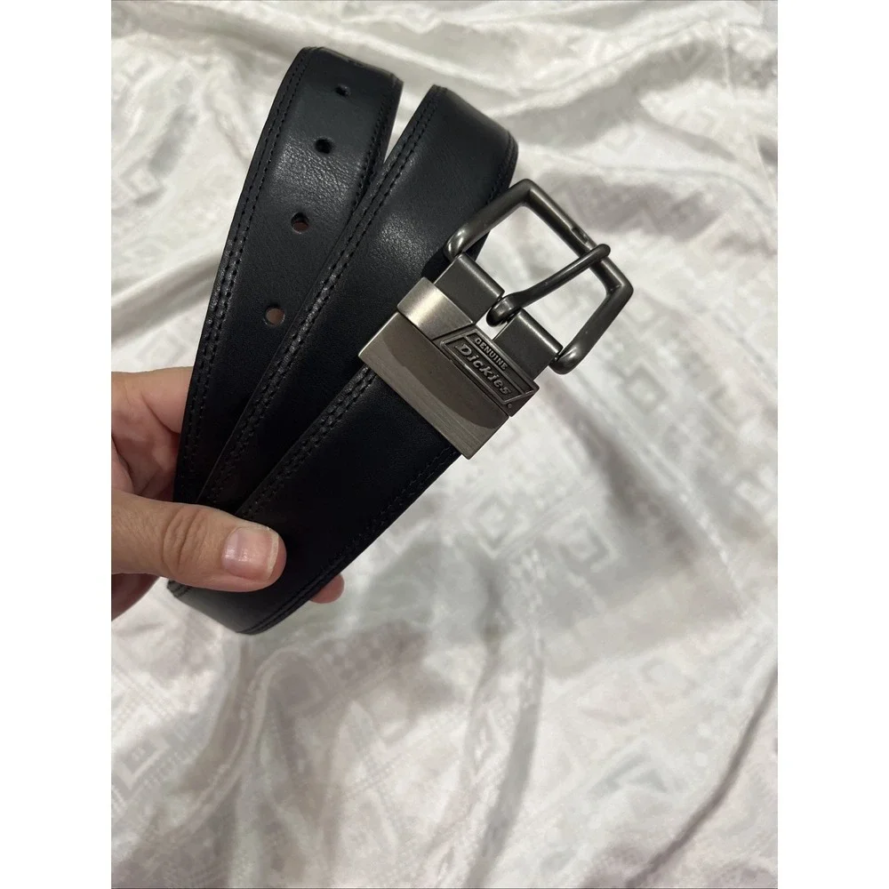 Dickies Mens Genuine Leather Belt 50-52 Metal Buckle Black 7 Holes 17GD020039
